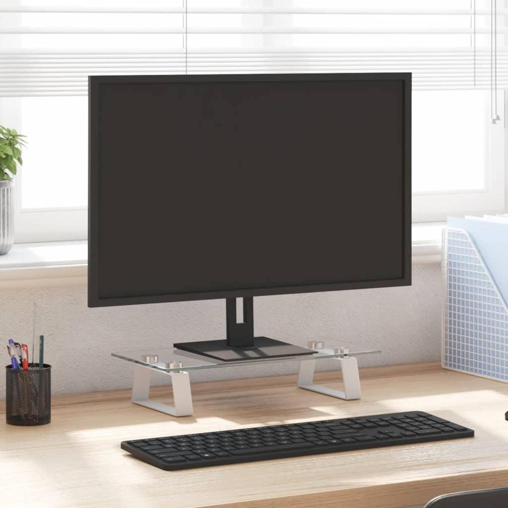 Monitorständer Weiß 60x20x8 cm Hartglas und Metall