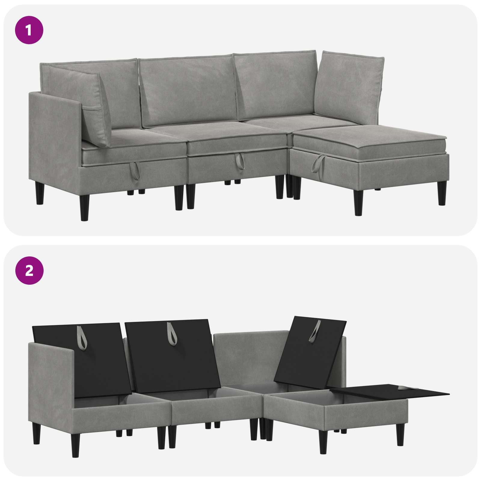 Wohnzimmergarnitur mit Kissen mit Speicher 3 pcs Hellgrau Samt