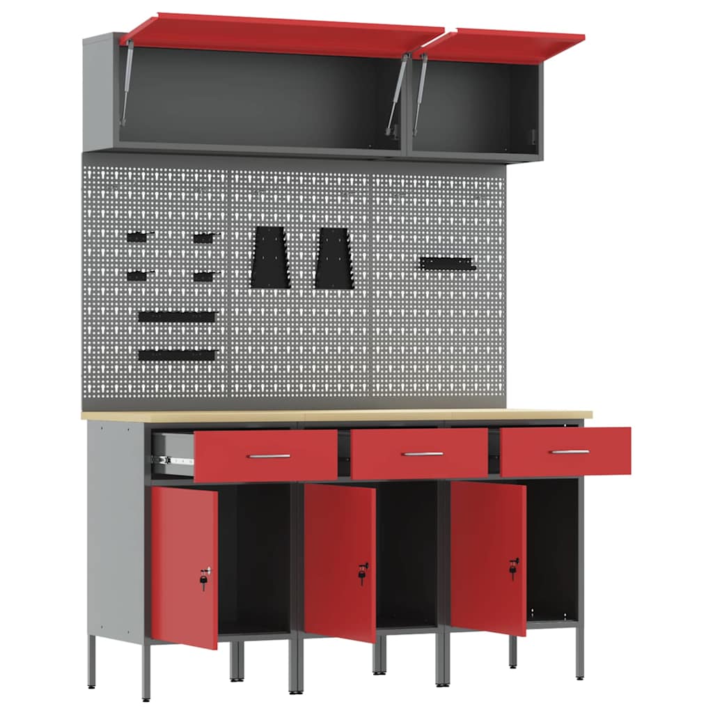 Arbeitsschrankset mit Schubladen mit Regal 8 pcs Grau