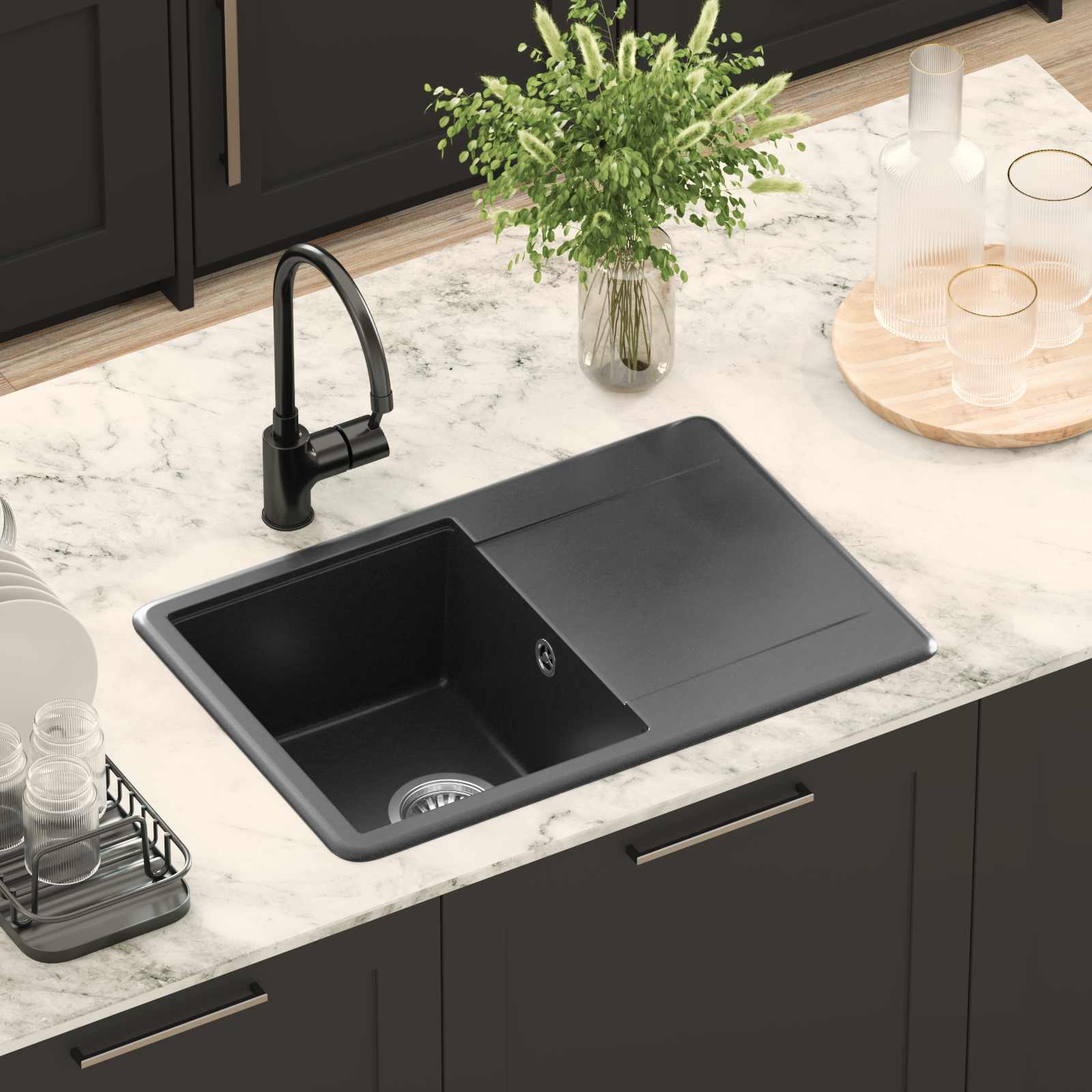 Waschbecken Schwarz 470 x 440 mm Granit