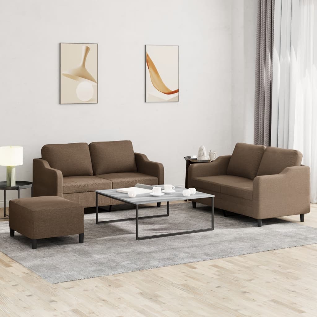 3-tlg. Sofagarnitur mit Kissen Creme Stoff