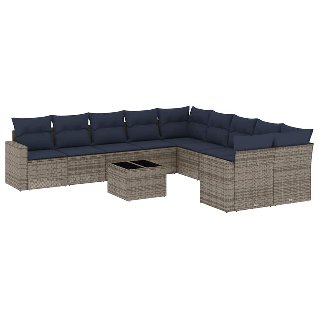 10-tlg. Garten-Sofagarnitur mit Kissen Schwarz Poly Rattan