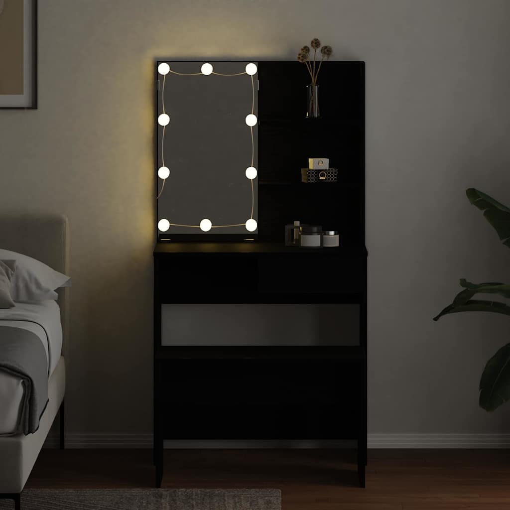 Schminktisch-Set mit LED Weiß Holzwerkstoff
