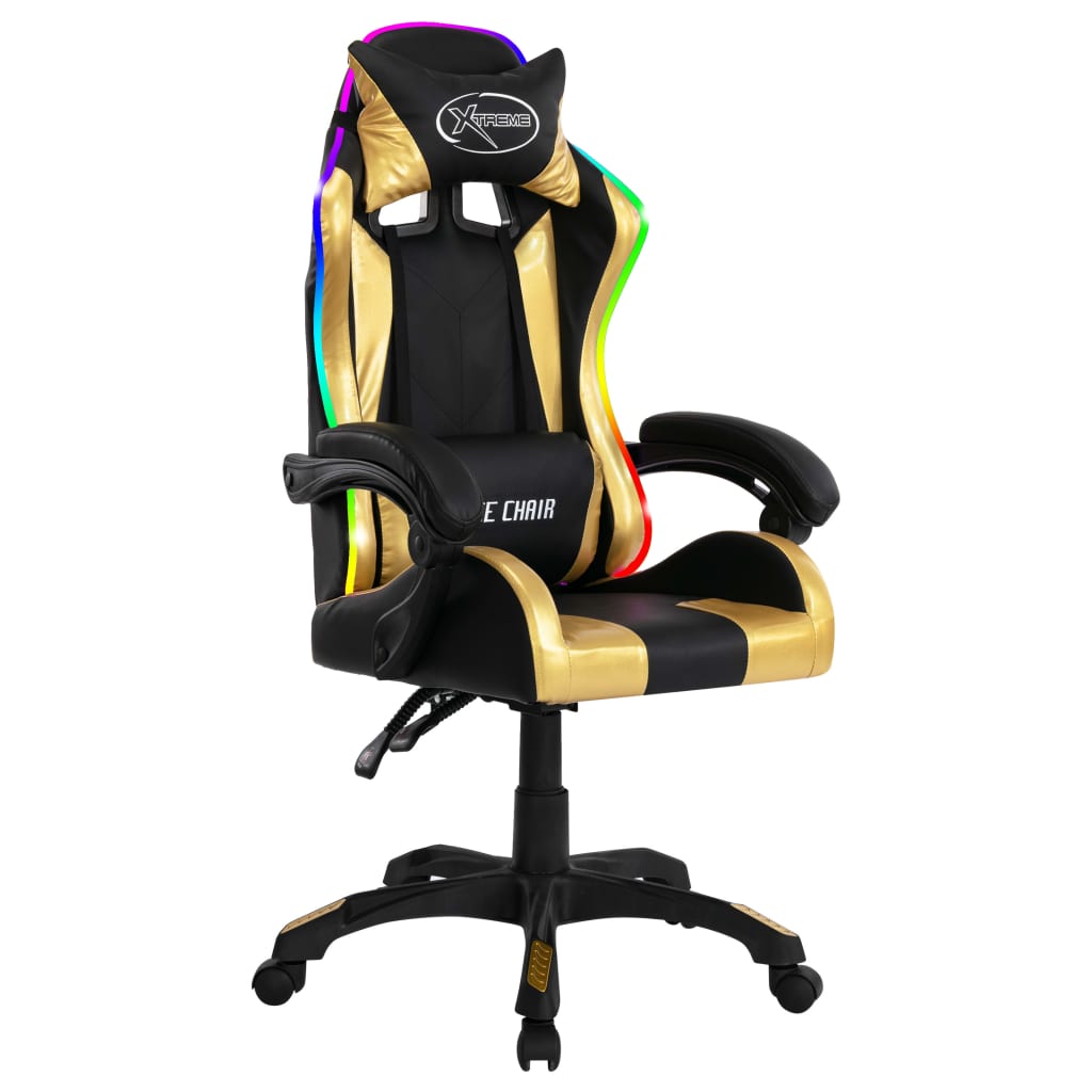 Gaming-Stuhl mit RGB LED-Leuchten Blau und Schwarz Kunstleder