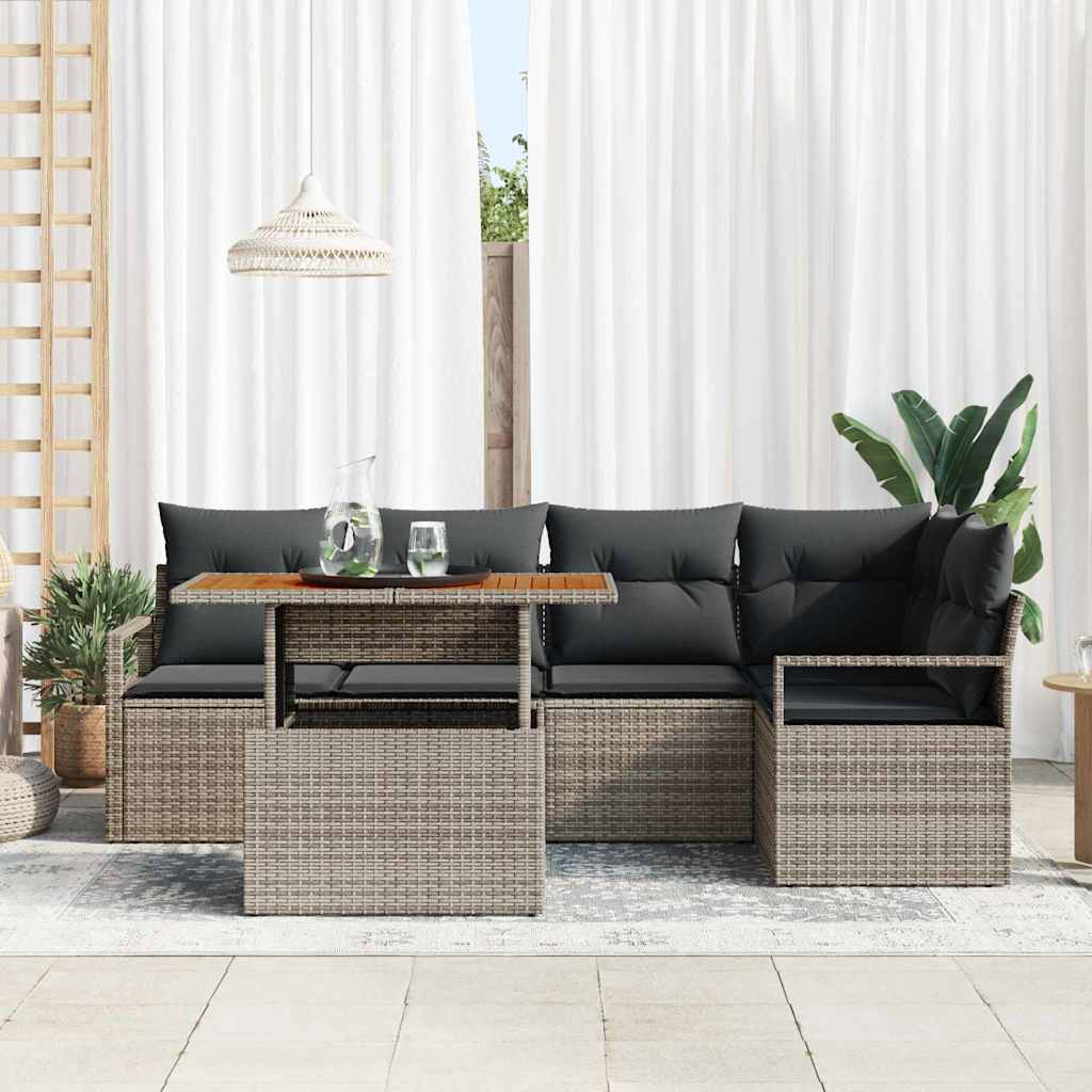 Garten Essgruppe mit Kissen 6 pcs Schwarz und Creme