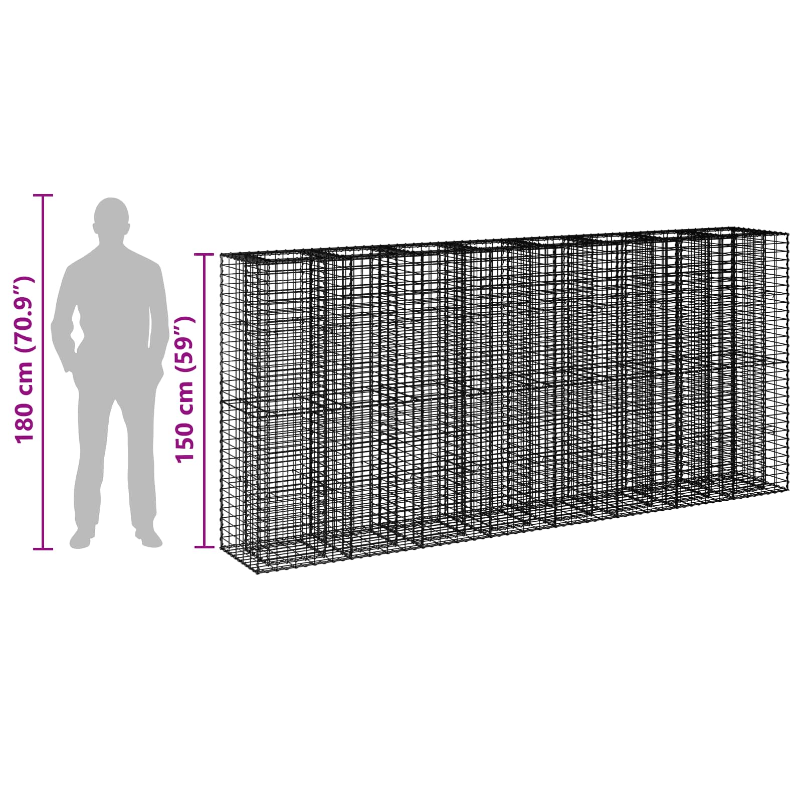 Gabionen Hochbeet 2 pcs Silber 260 x 60 x 55 cm