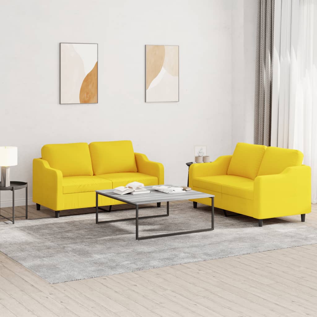 3-tlg. Sofagarnitur mit Kissen Creme Stoff