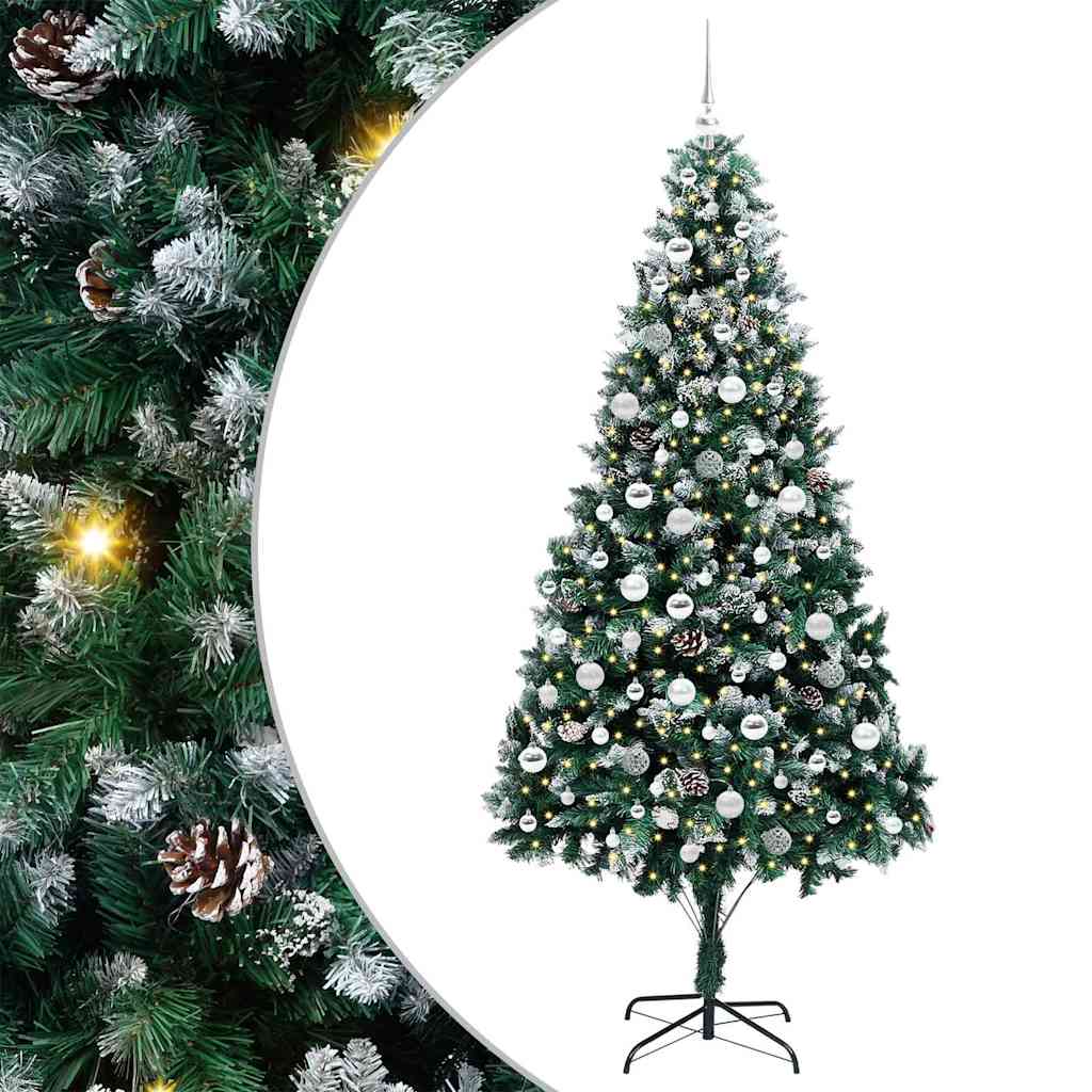 Künstlicher Weihnachtsbaum mit LEDs Kugeln Zapfen 150 cm