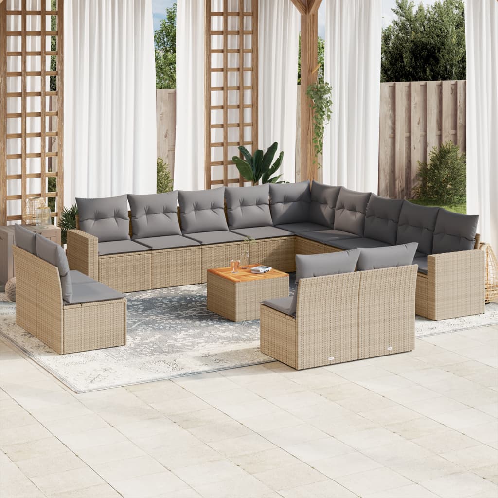 14-tlg. Garten-Sofagarnitur mit Kissen Schwarz Poly Rattan