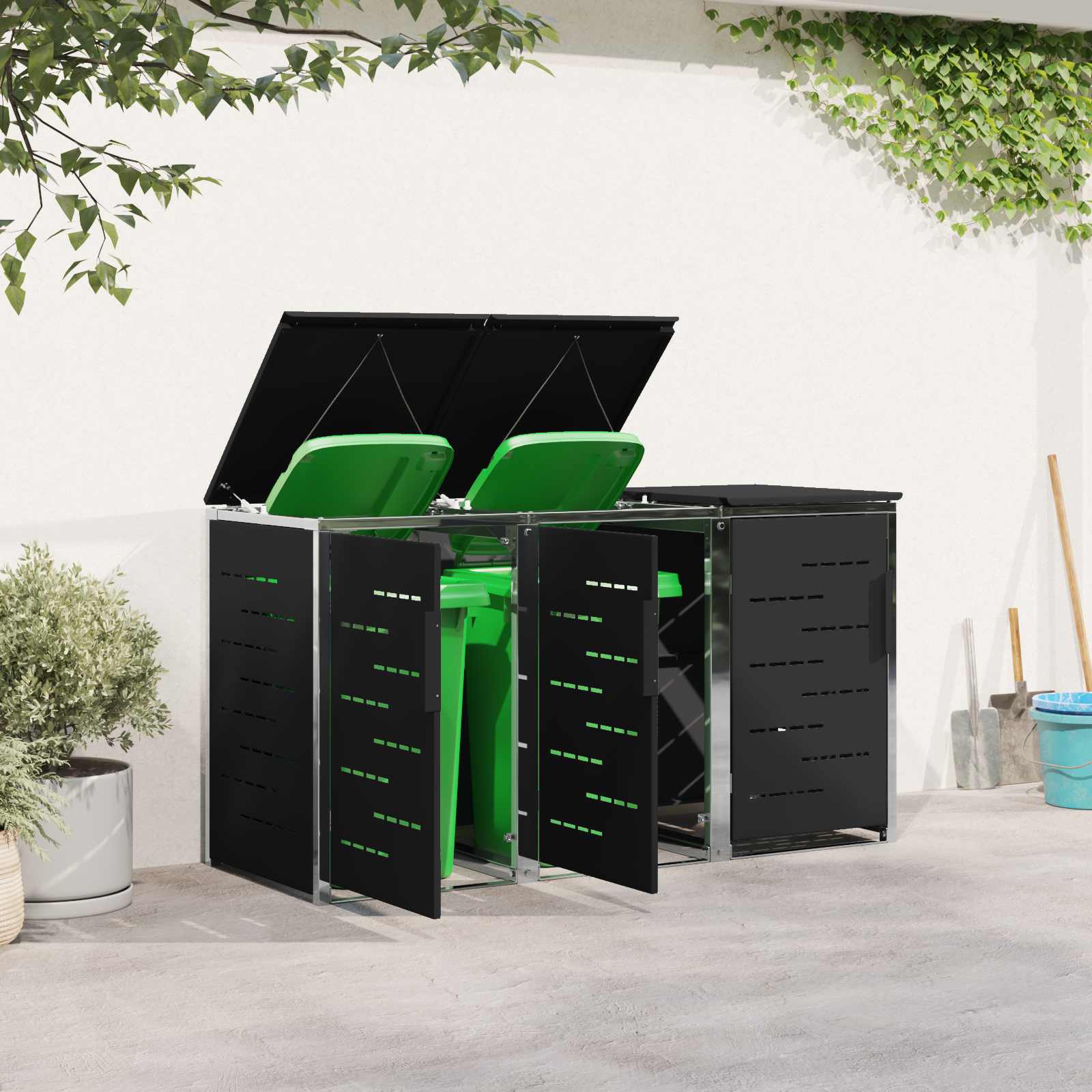 Mülltonnenbox for 2 Bins 240L Edelstahl Schwarz