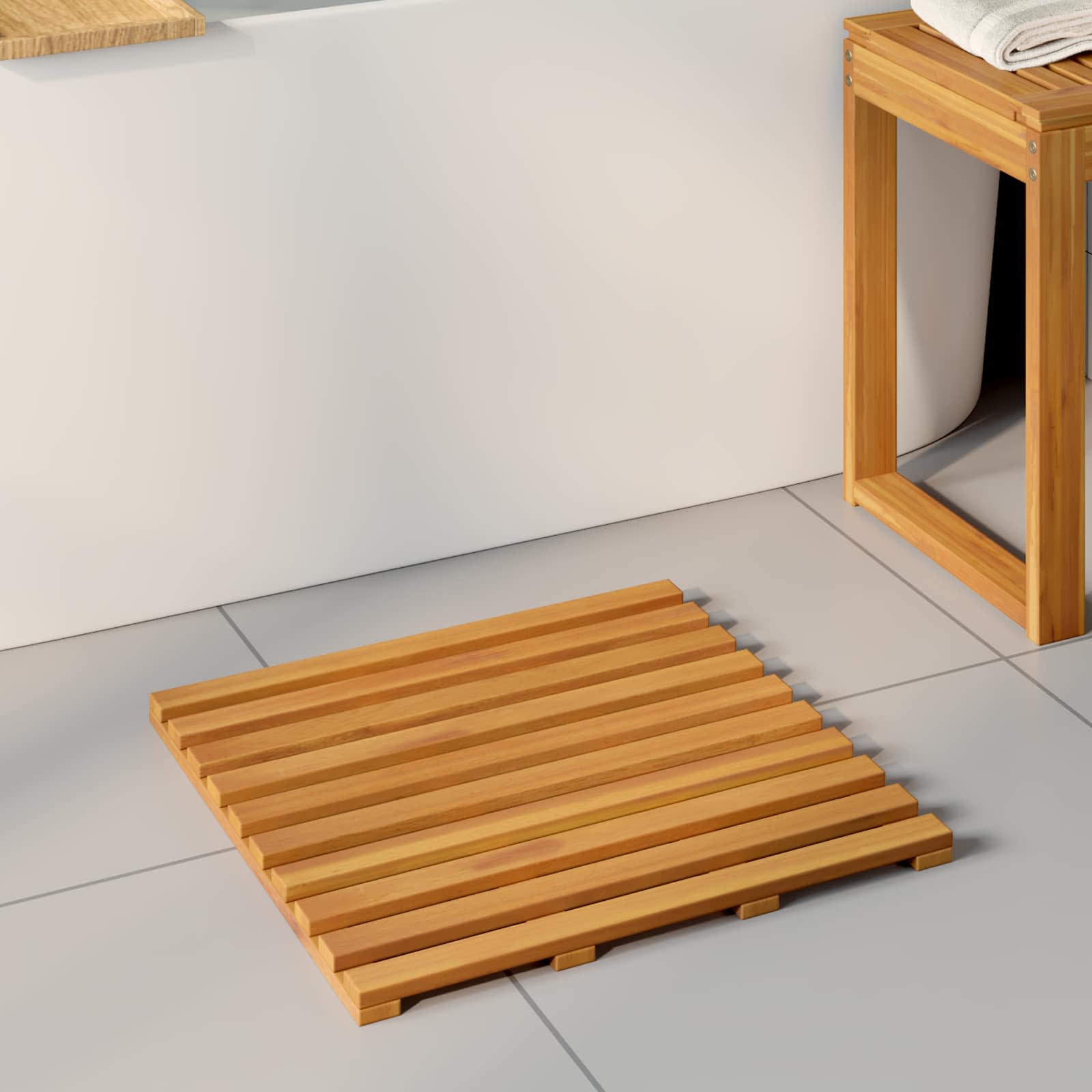 Badematte Uni Braun 56 x 37 x 2,5 cm Massives Akazienholz