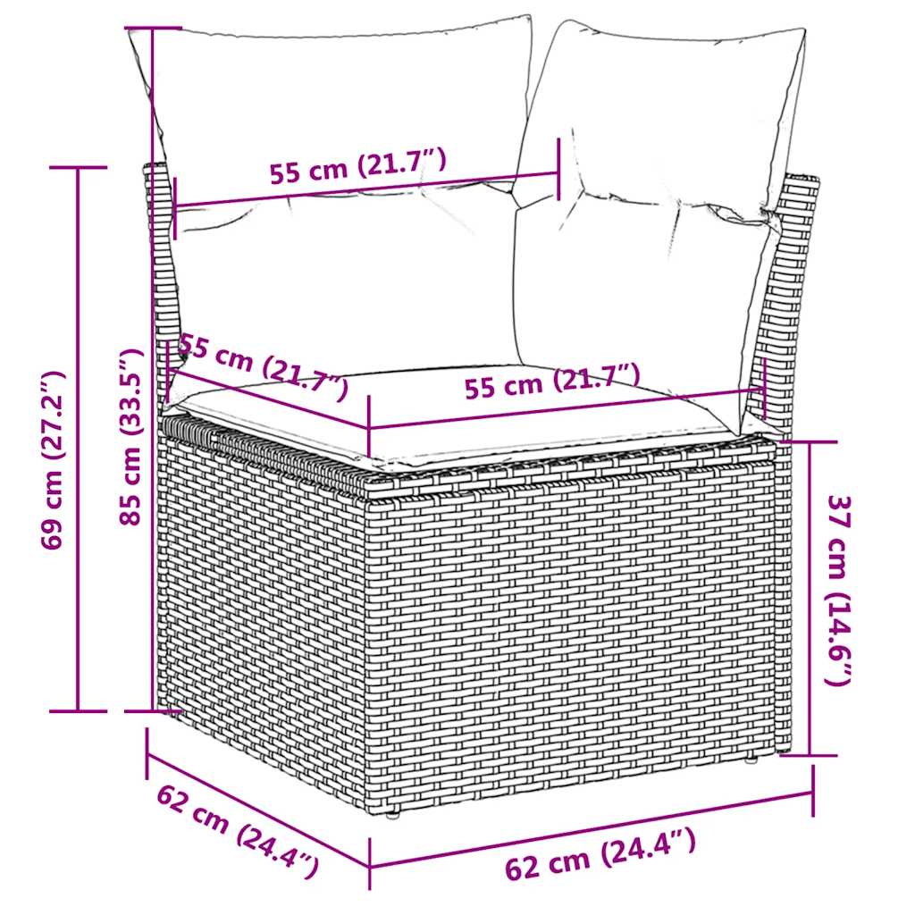 10-tlg. Garten-Sofagarnitur mit Kissen Schwarz Poly Rattan