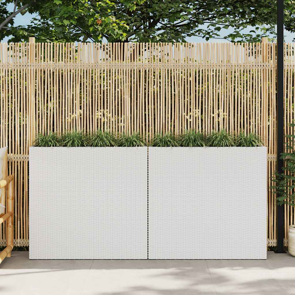 Garten-Hochbeet mit 4 Töpfen 2 Stk. Poly Rattan Grau