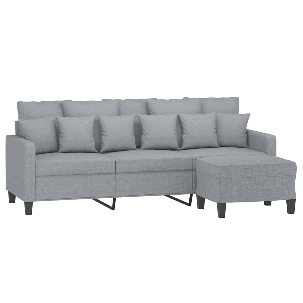 3-Sitzer-Sofa mit Hocker Creme 180 cm Stoff