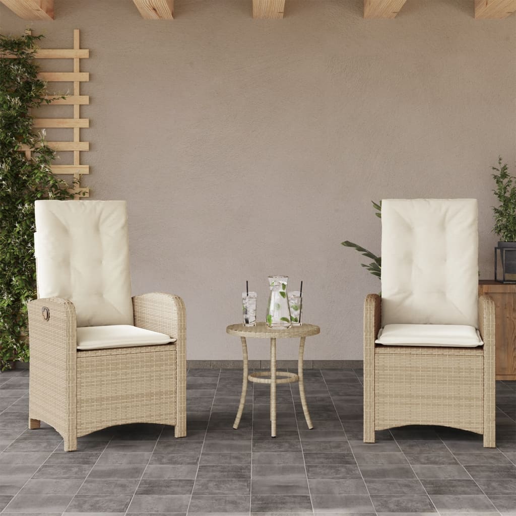 Gartensessel Verstellbar mit Kissen Schwarz Poly Rattan