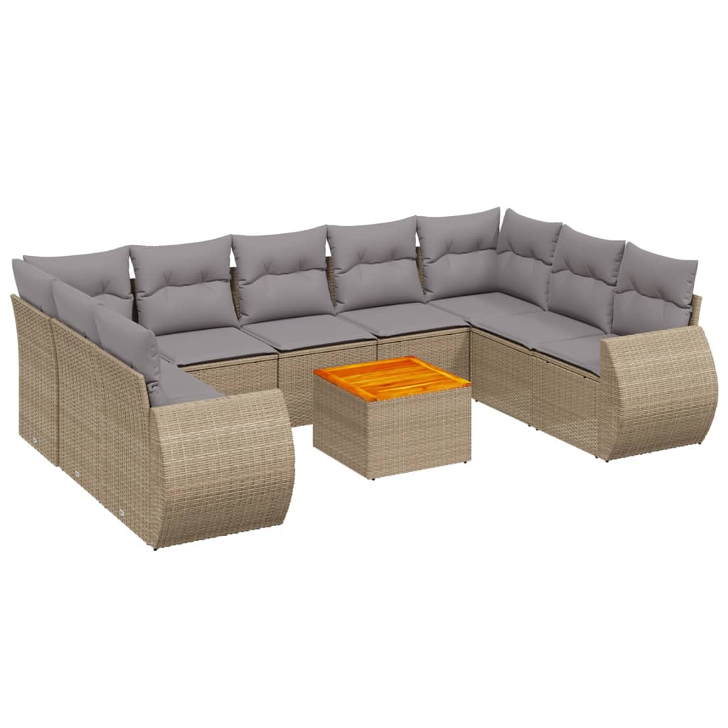 10-tlg. Garten-Sofagarnitur mit Kissen Schwarz Poly Rattan