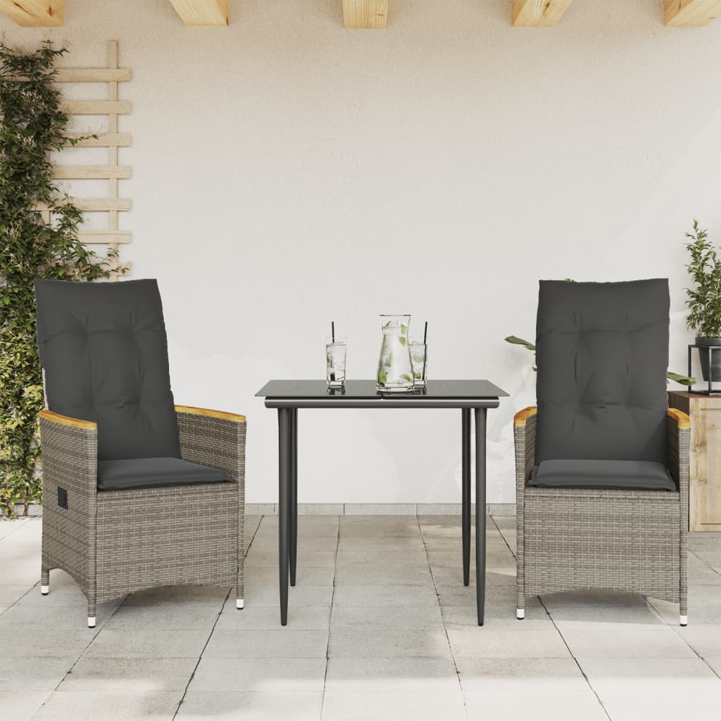 Gartensessel Verstellbar mit Kissen Schwarz Poly Rattan