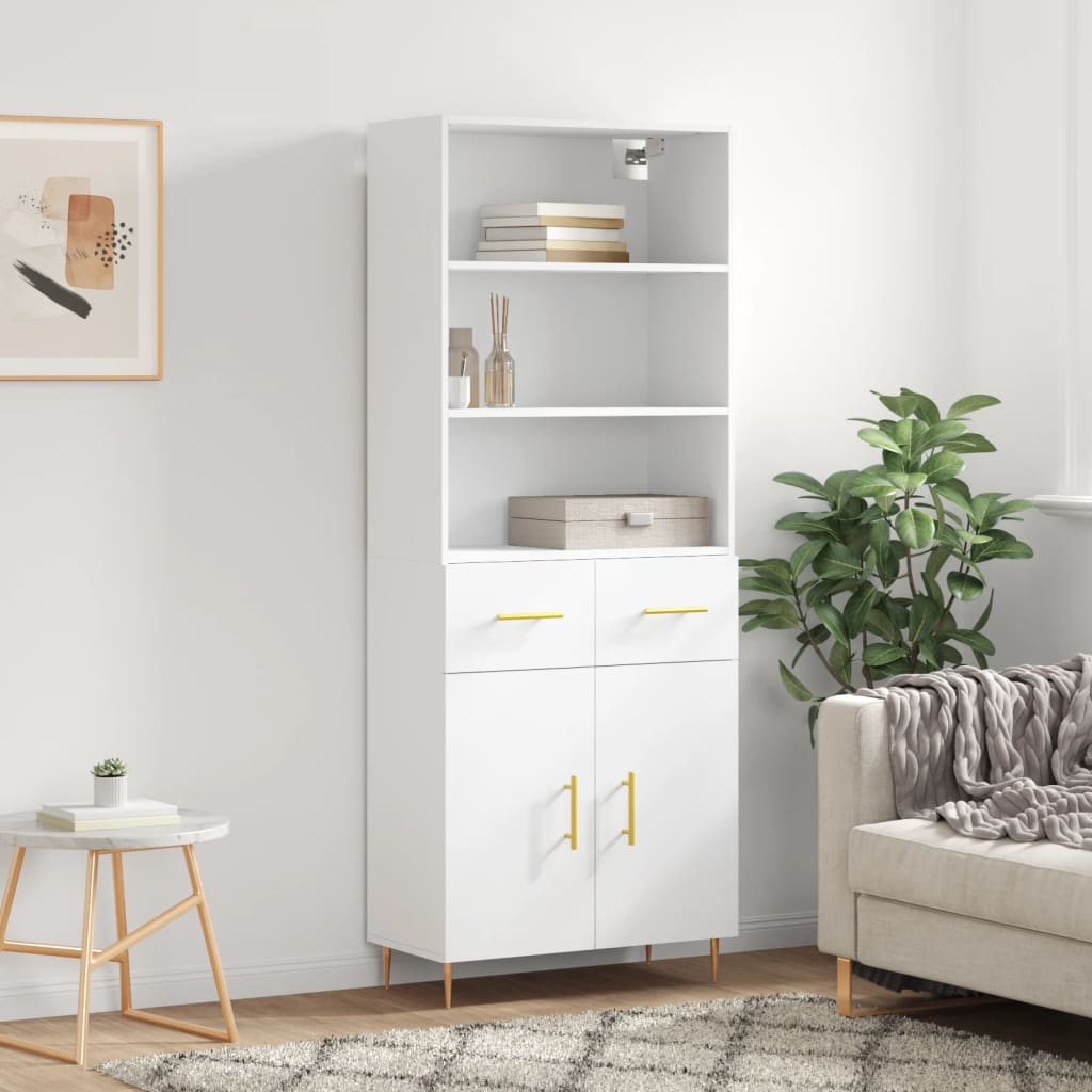 Highboard Hochglanz-Weiß 69,5x34x180 cm Holzwerkstoff