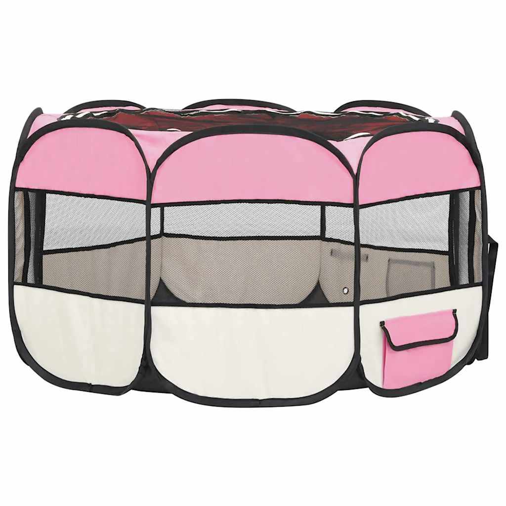 Faltbarer Welpenlaufstall mit Tragetasche Schwarz 90x90x58 cm