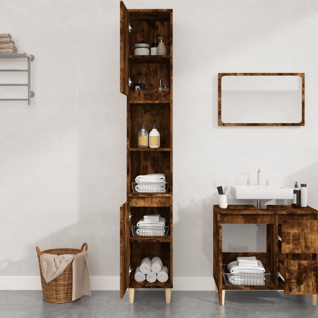 Badschrank Weiß 30x30x190 cm Holzwerkstoff