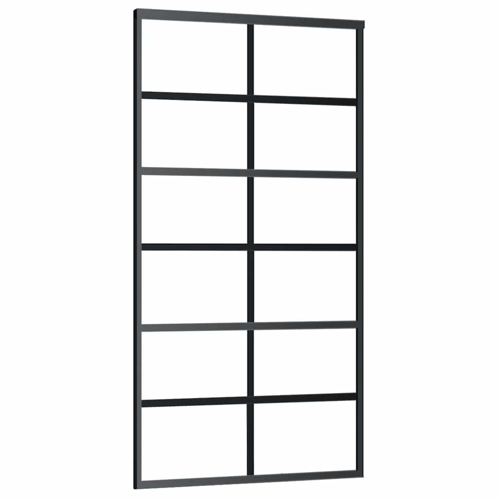 Schiebetür mit Beschlag Schwarz 76x205 cm ESG-Glas