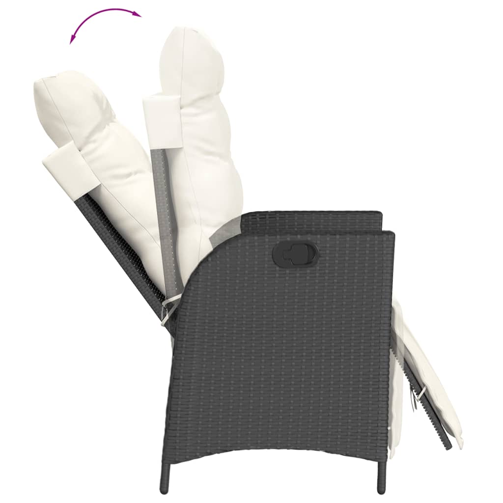 Gartensessel Verstellbar mit Kissen Schwarz Poly Rattan