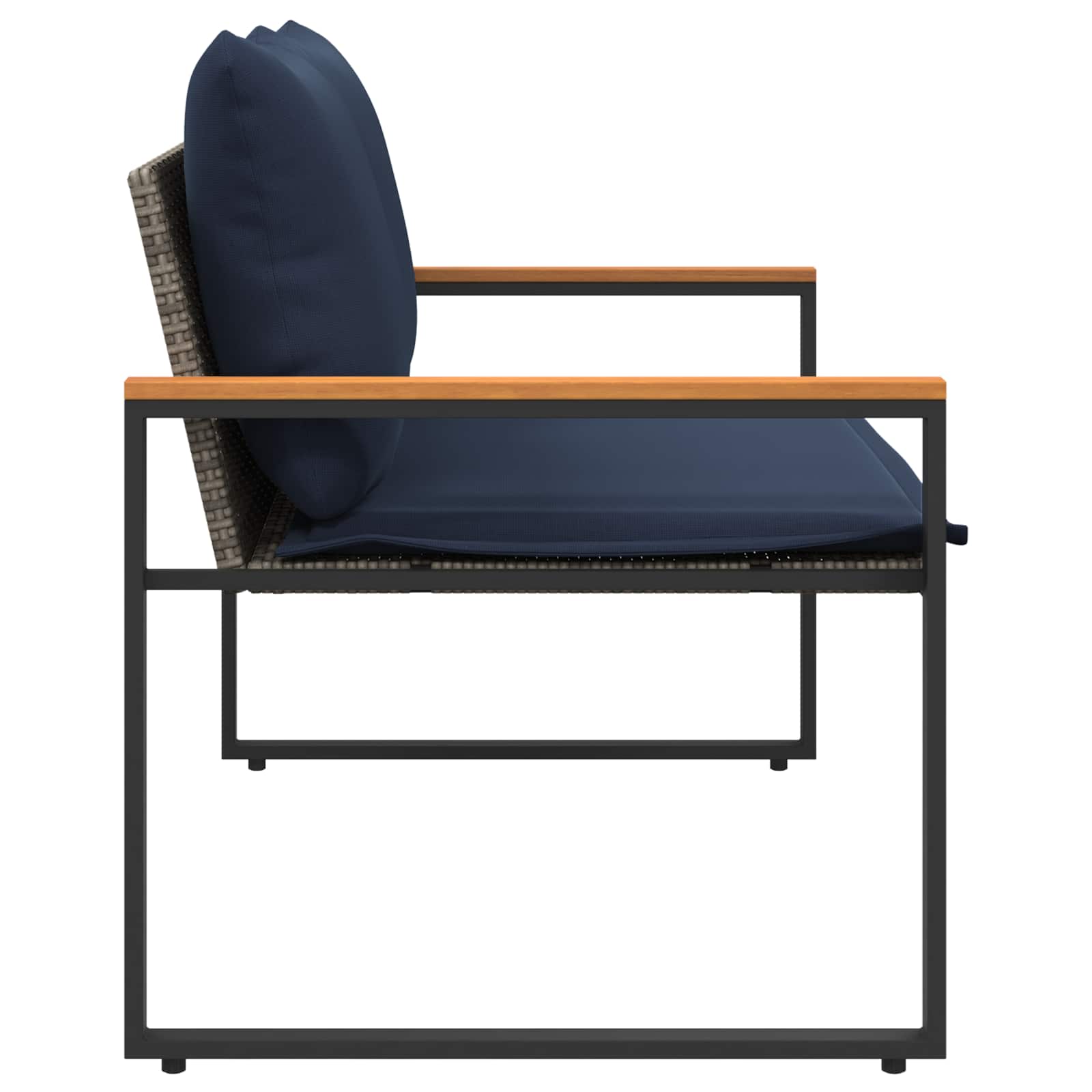Bank mit Kissen Schwarz und Cremeweiß 115 x 65 x 72 cm Rattan