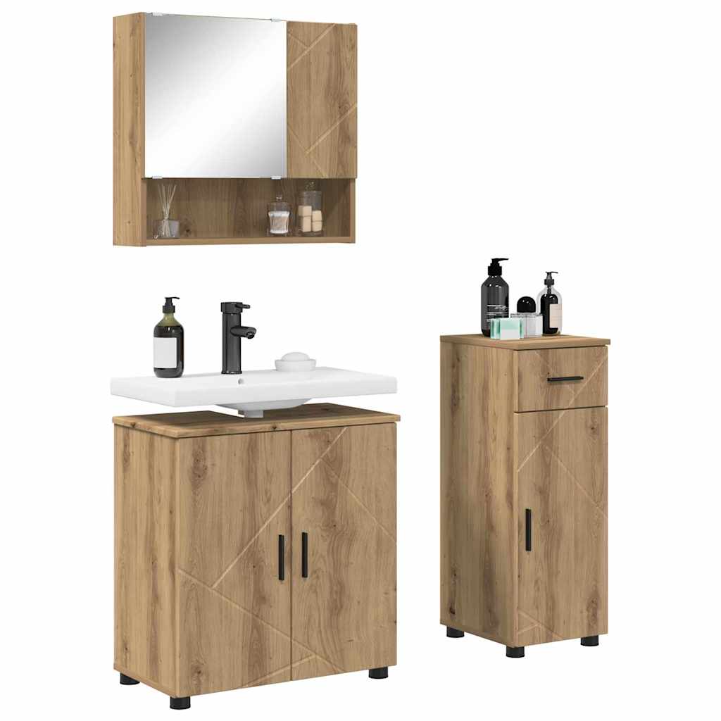 Badezimmermöbel-Set mit Tür 3 pcs Weiß Holzwerkstoff & Metall
