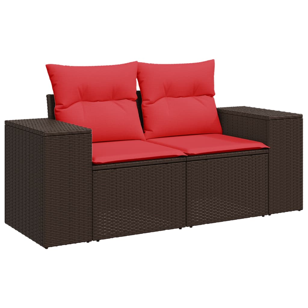 10-teiliges Gartensofa-Set mit Kissen, schwarzes Polyrattan