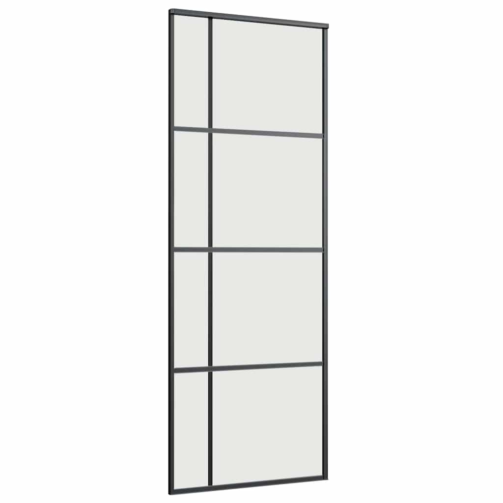 Schiebetür mit Beschlag Schwarz 76x205 cm ESG-Glas