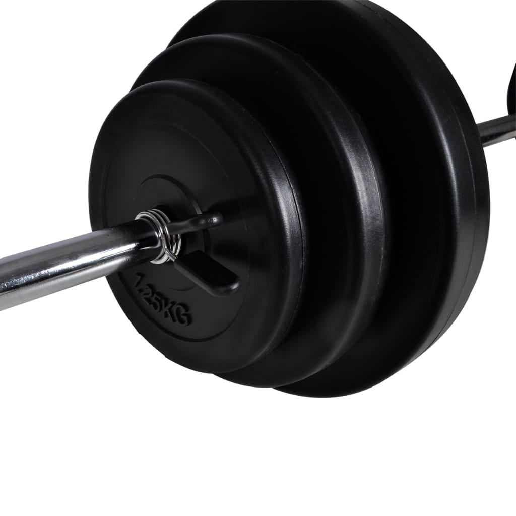 Trainingsbank mit Ablage, Langhantel und Kurzhantel Set 60,5 kg
