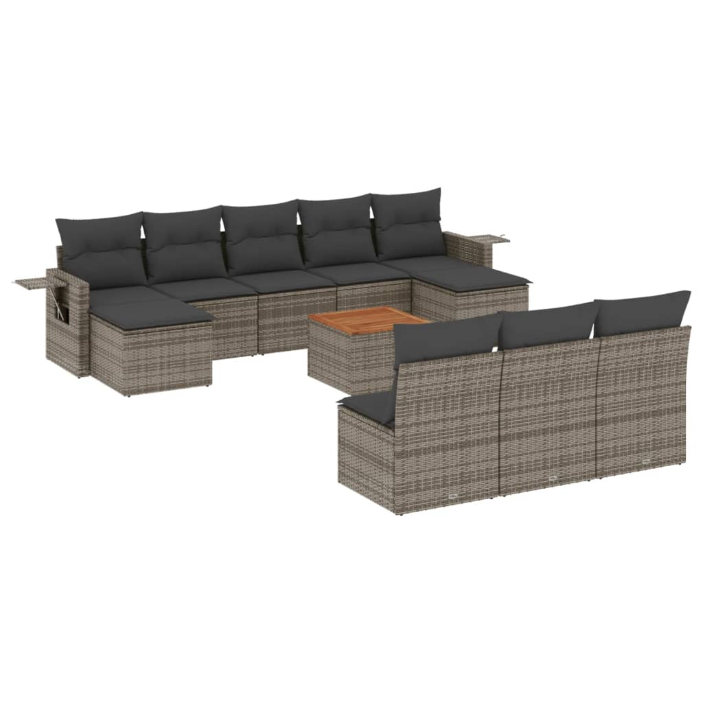 11-tlg. Garten-Sofagarnitur mit Kissen Schwarz Poly Rattan