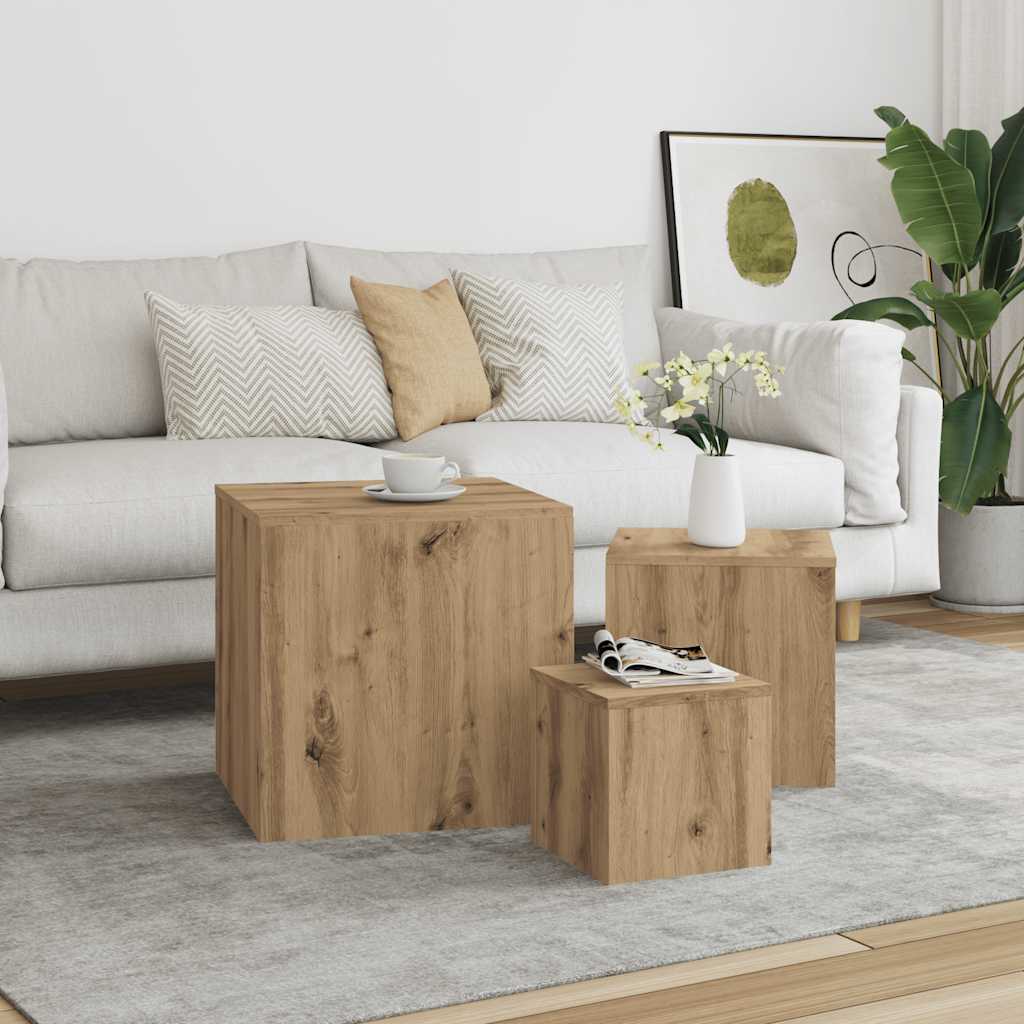 Beistelltische 3 Stk. Weiß Holzwerkstoff