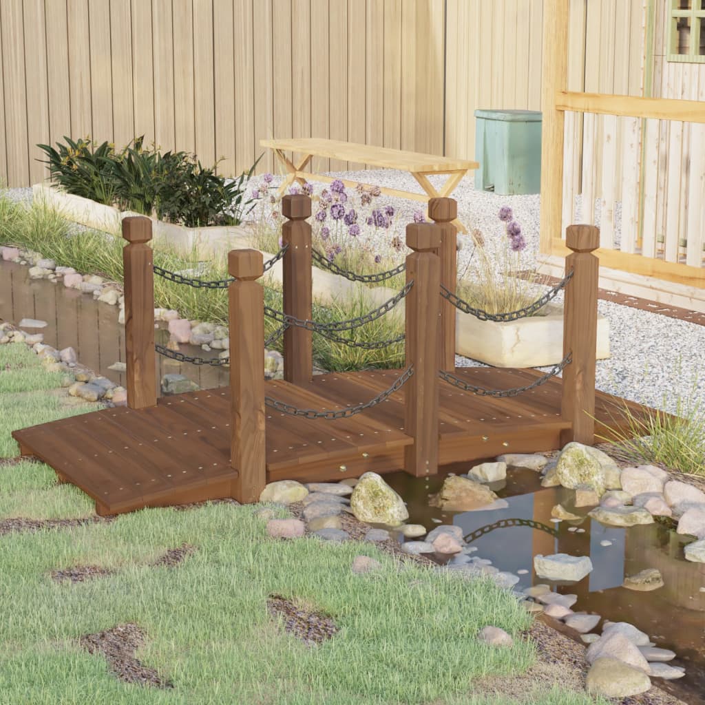 Gartenbrücke mit Geländer 150x67x56 cm Massivholz Fichte