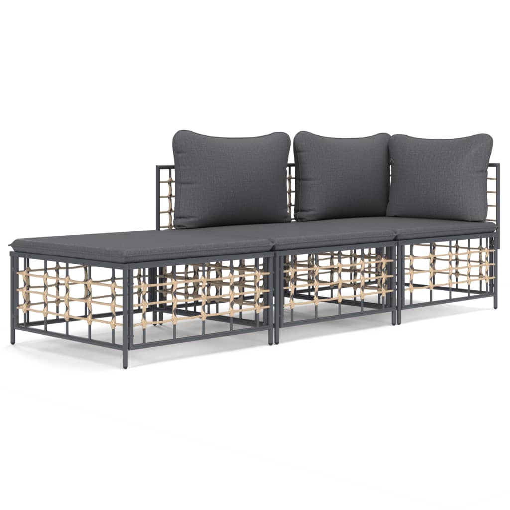 5-tlg. Garten-Lounge-Set mit Kissen Anthrazit Poly Rattan