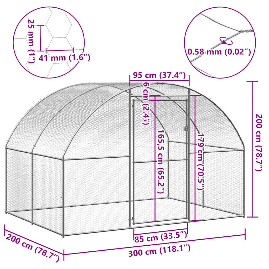 Outdoor-Hühnerstall 3x2x2 m Verzinkter Stahl