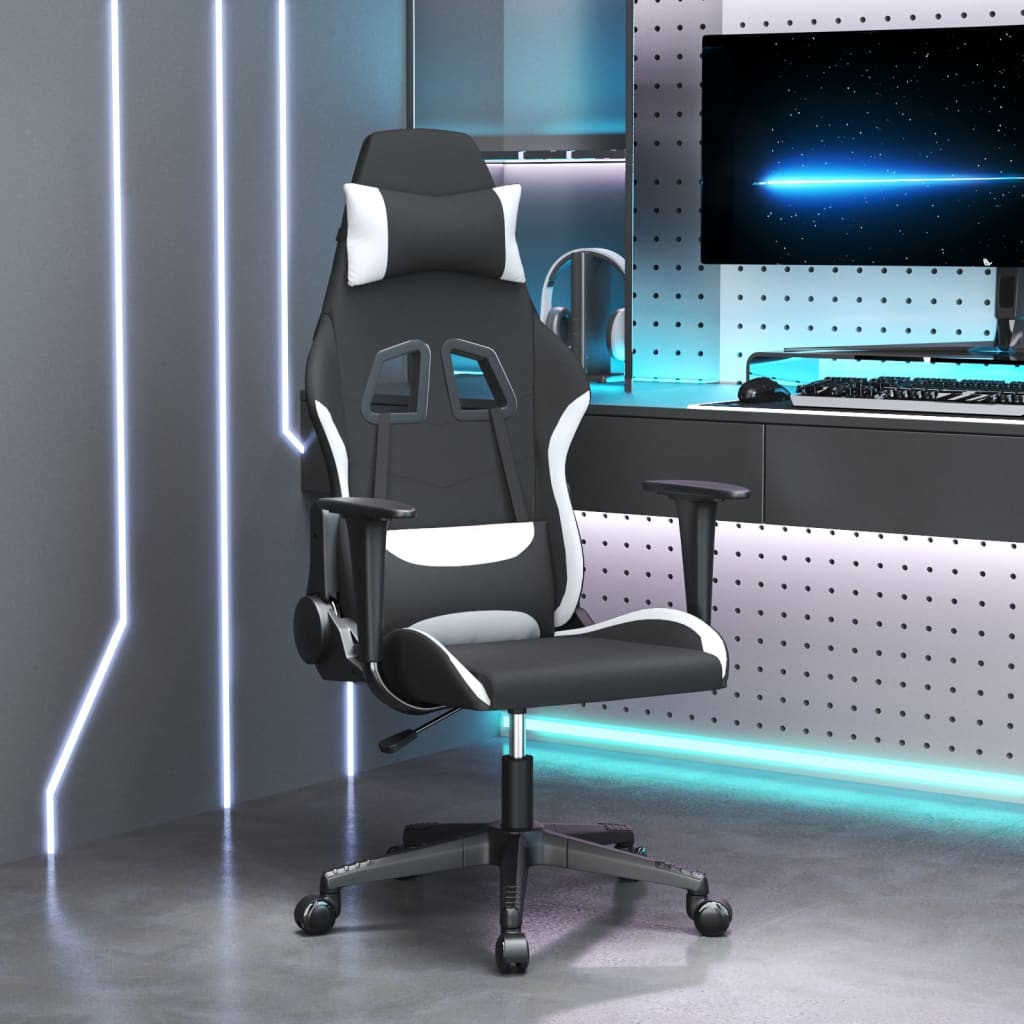 Gaming-Stuhl mit Massagefunktion Schwarz und Creme Stoff