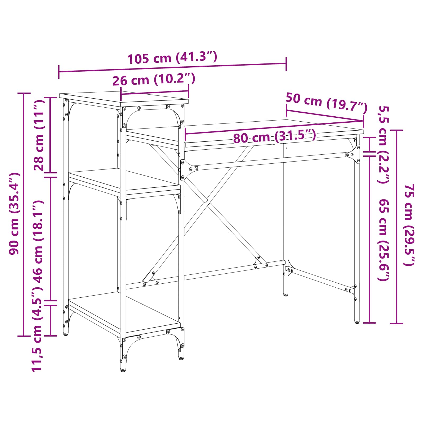 Schreibtisch mit Regal Sonoma-Eiche 135x50x90 cm Holzwerkstoff