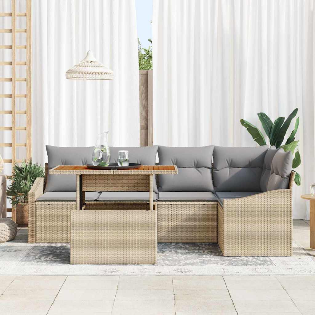 Garten Essgruppe mit Kissen 6 pcs Schwarz und Creme