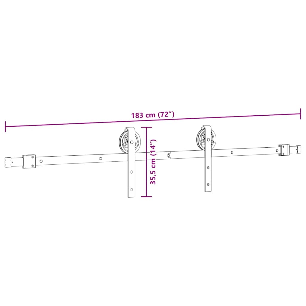 Schiebetürbeschlag-Set 183 cm Stahl Schwarz