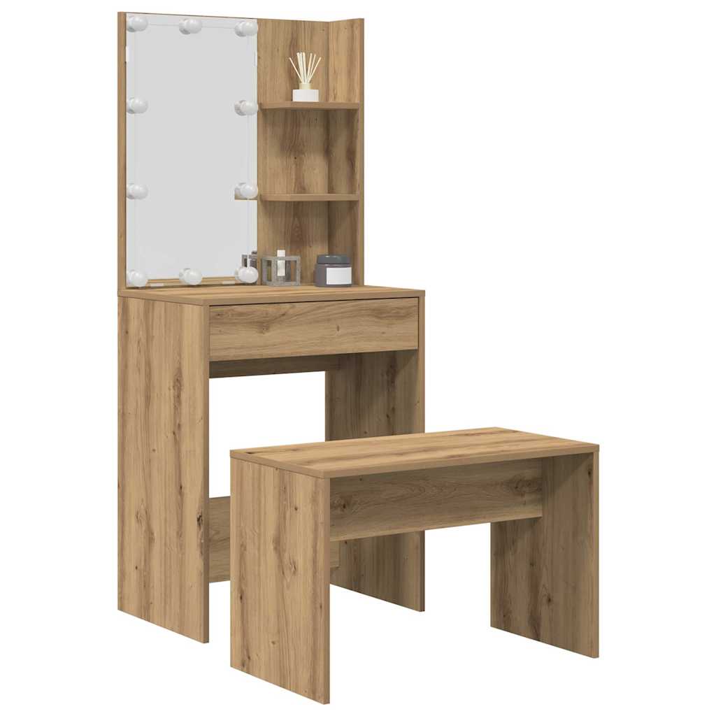 Schminktisch-Set mit LED Weiß Holzwerkstoff