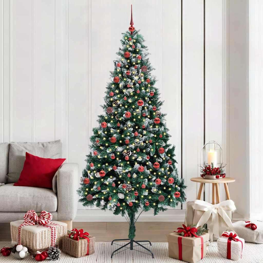 Künstlicher Weihnachtsbaum mit LEDs Kugeln Zapfen 150 cm