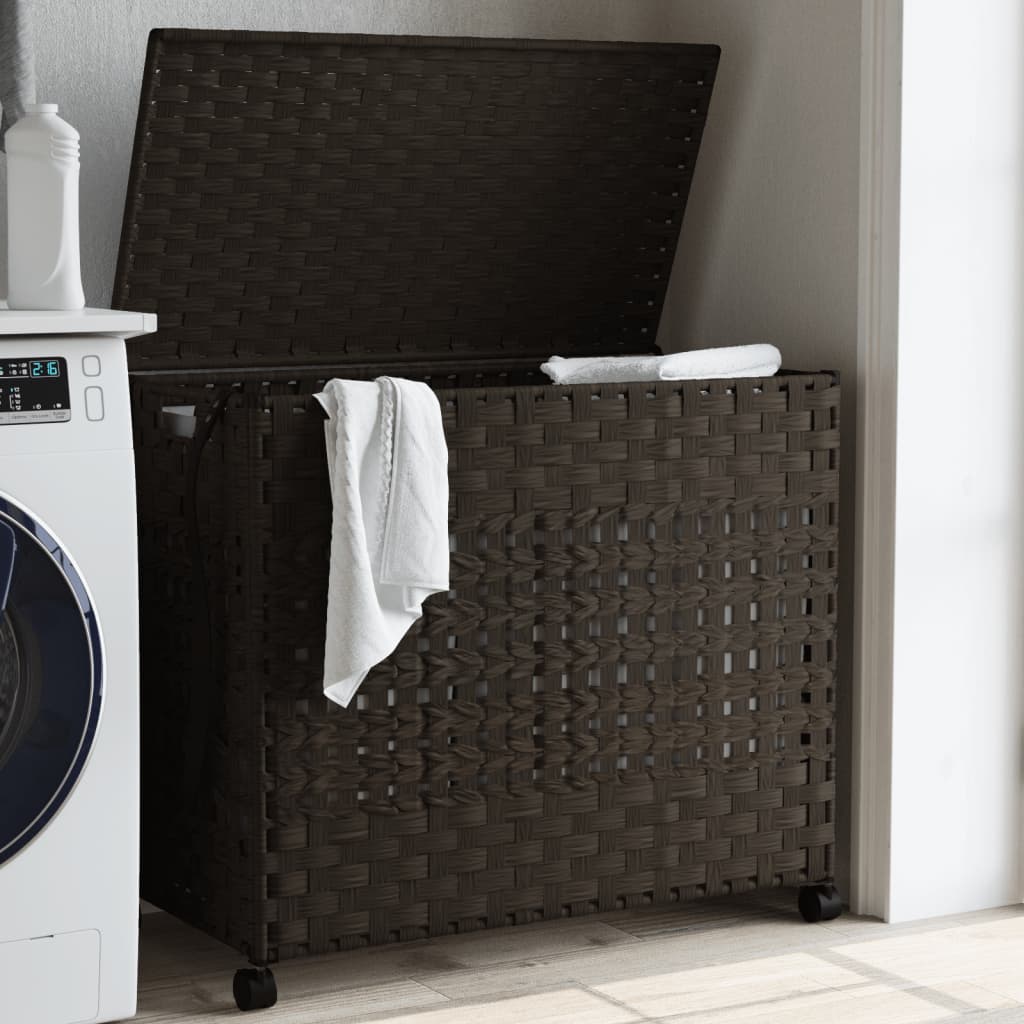 Wäschekorb mit Rollen 66x35x60 cm Rattan