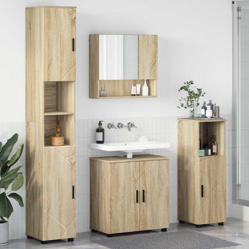 Badezimmermöbel-Set mit Tür 4 pcs Weiß Holzwerkstoff & Metall