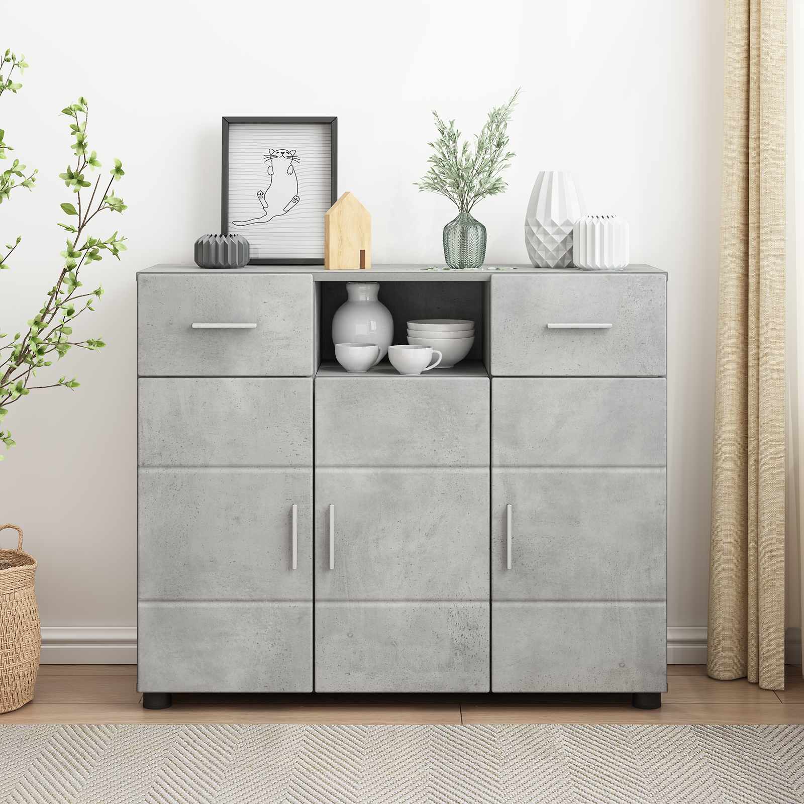 Highboard mit Regal FLORIN Weiß 60 x 35 x 182 cm Holzwerkstoff