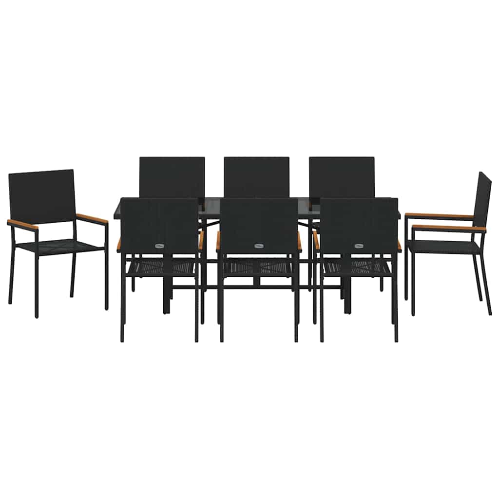 Garten Essgruppe 7 pcs Schwarz Poly-Rattan