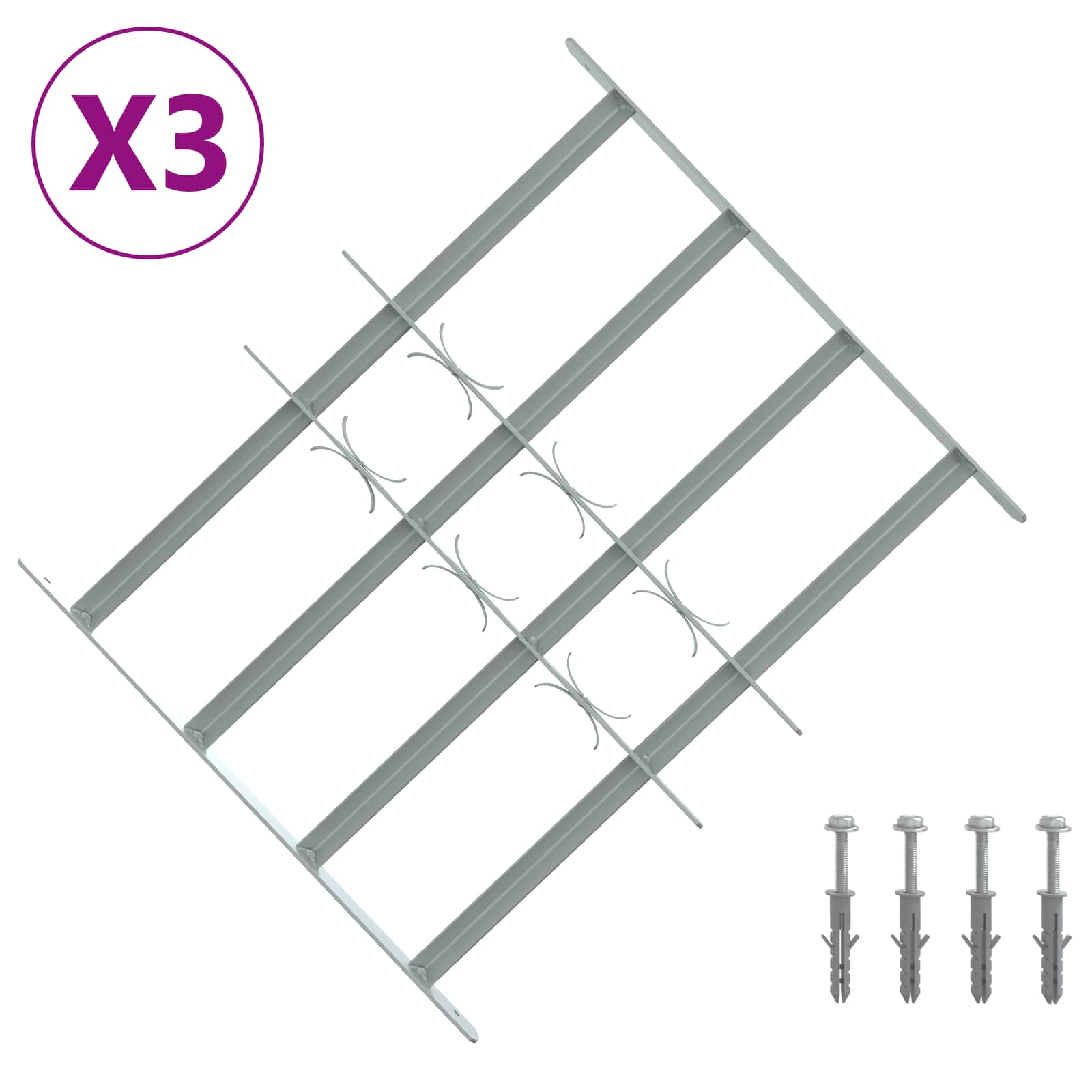 Fenstergitter Verstellbar mit 3 Querstäben 500-650 mm