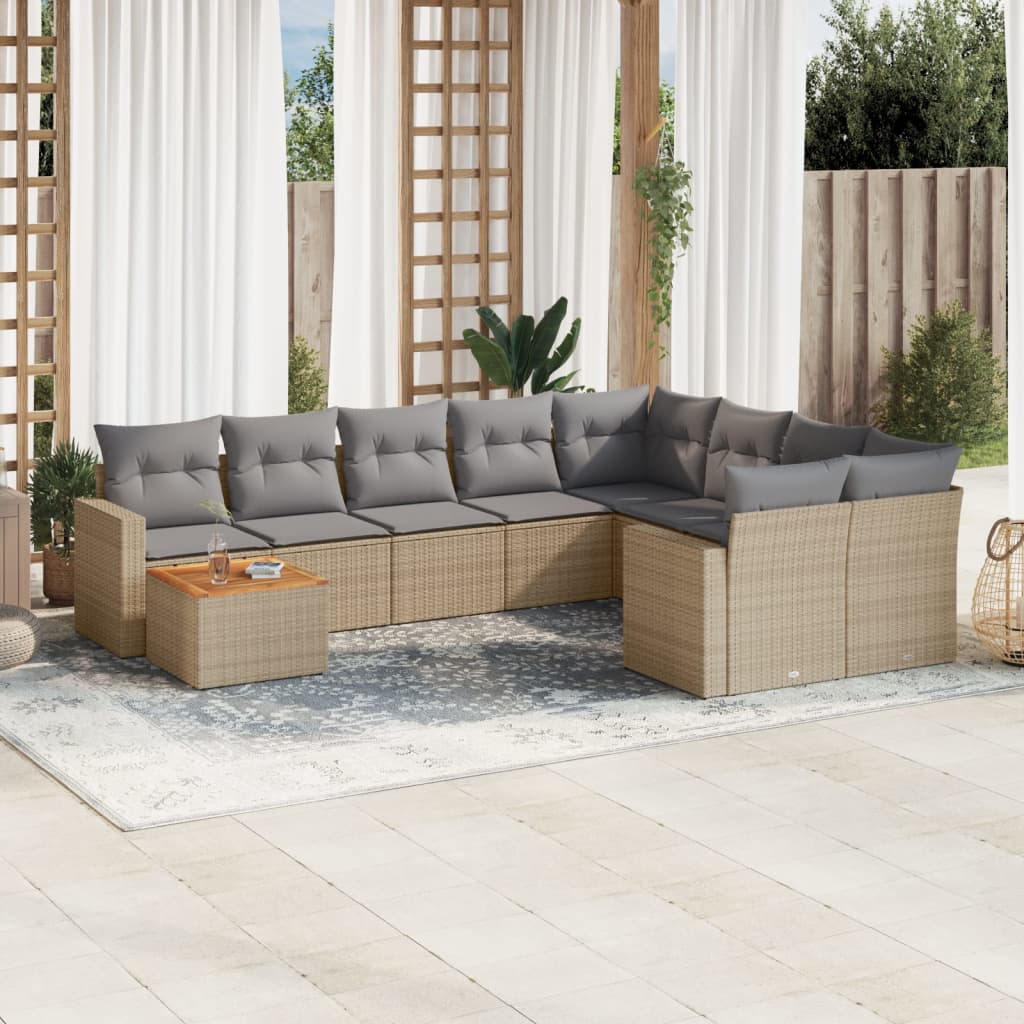 10-tlg. Garten-Sofagarnitur mit Kissen Schwarz Poly Rattan