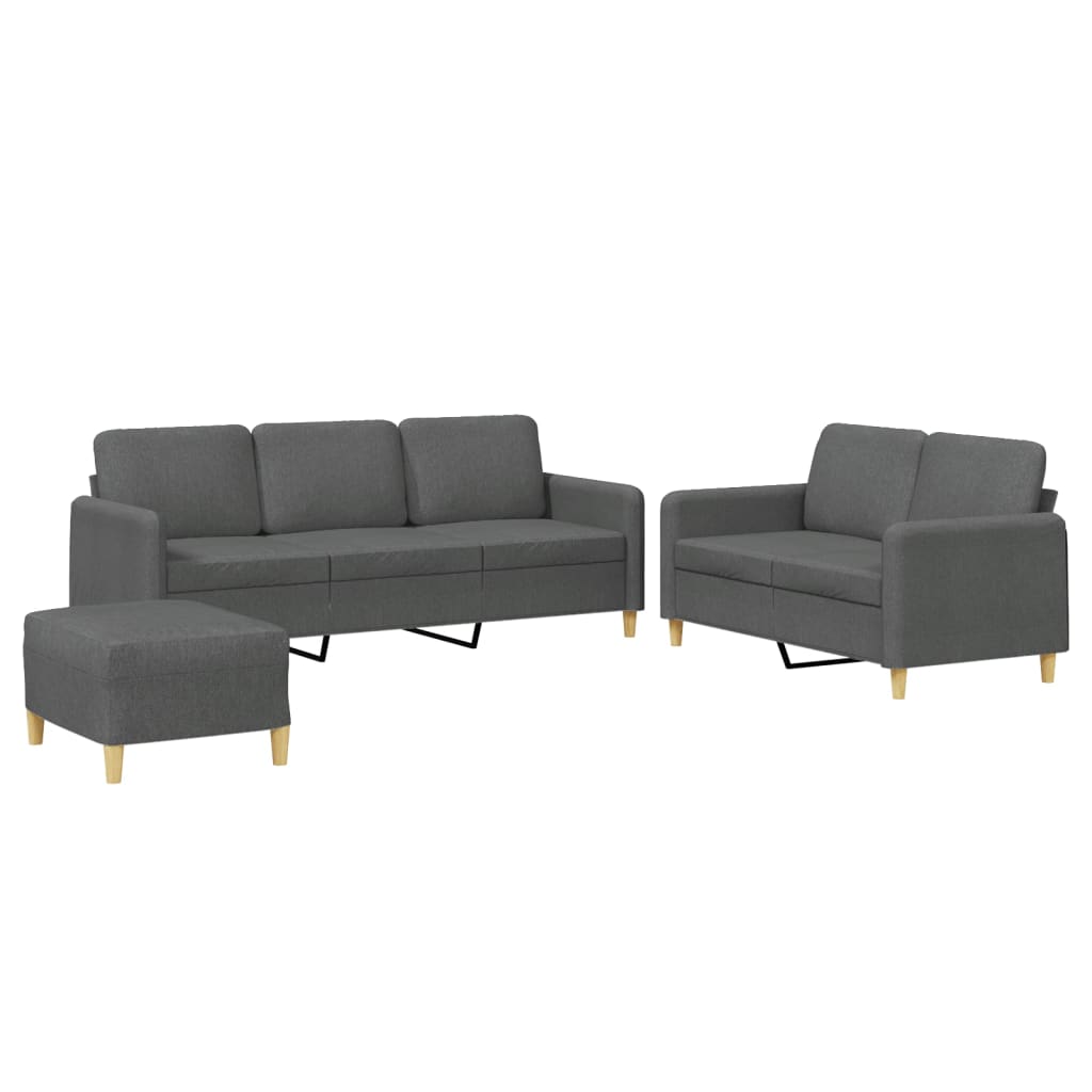 3-tlg. Sofagarnitur mit Kissen Braun Stoff