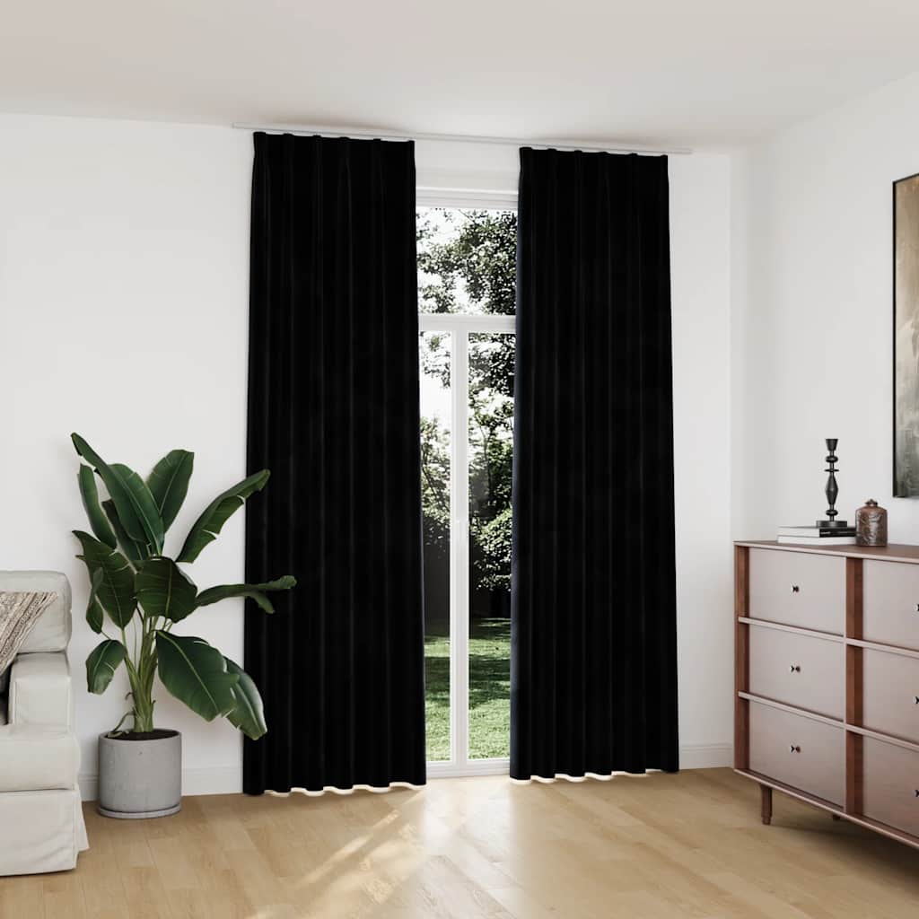 Verdunkelungsvorhänge mit Haken 2 Stk. Samt Schwarz 140x175 cm